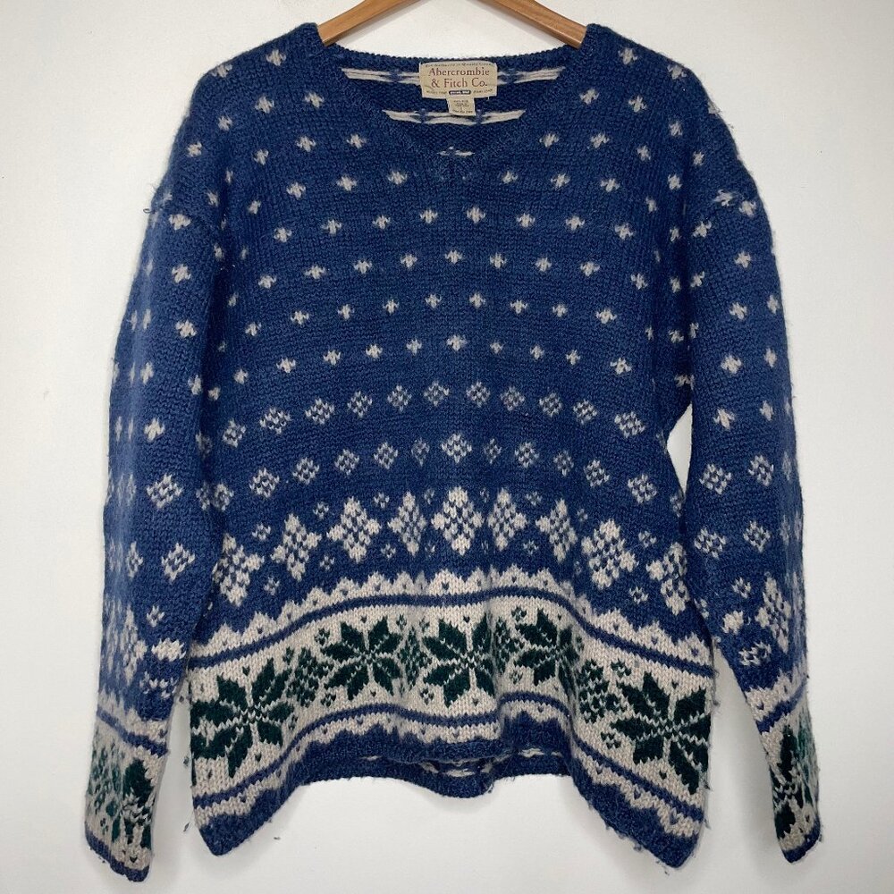 Vintage Abercrombie & Fitch Men's Sweater Fair Isle 100% Wool V-Neck Size L
